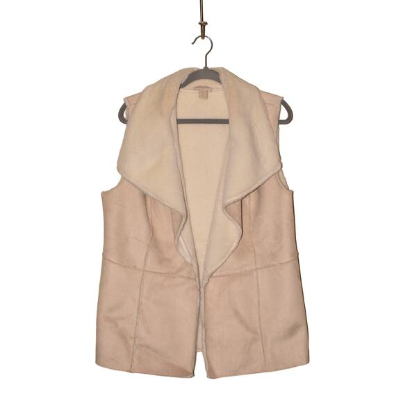 CHICO'S $139 Faux Suede Cozy Open Vest Beige White Chico's 2 / US Large - Picture 1 of 3